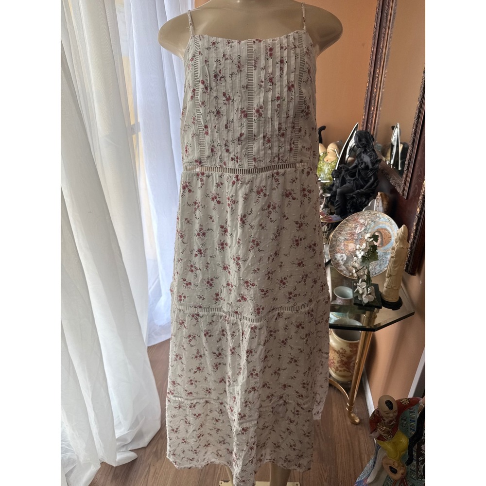 Lulus White Swiss Dot Floral Midi Dress Lace Womens Size M
